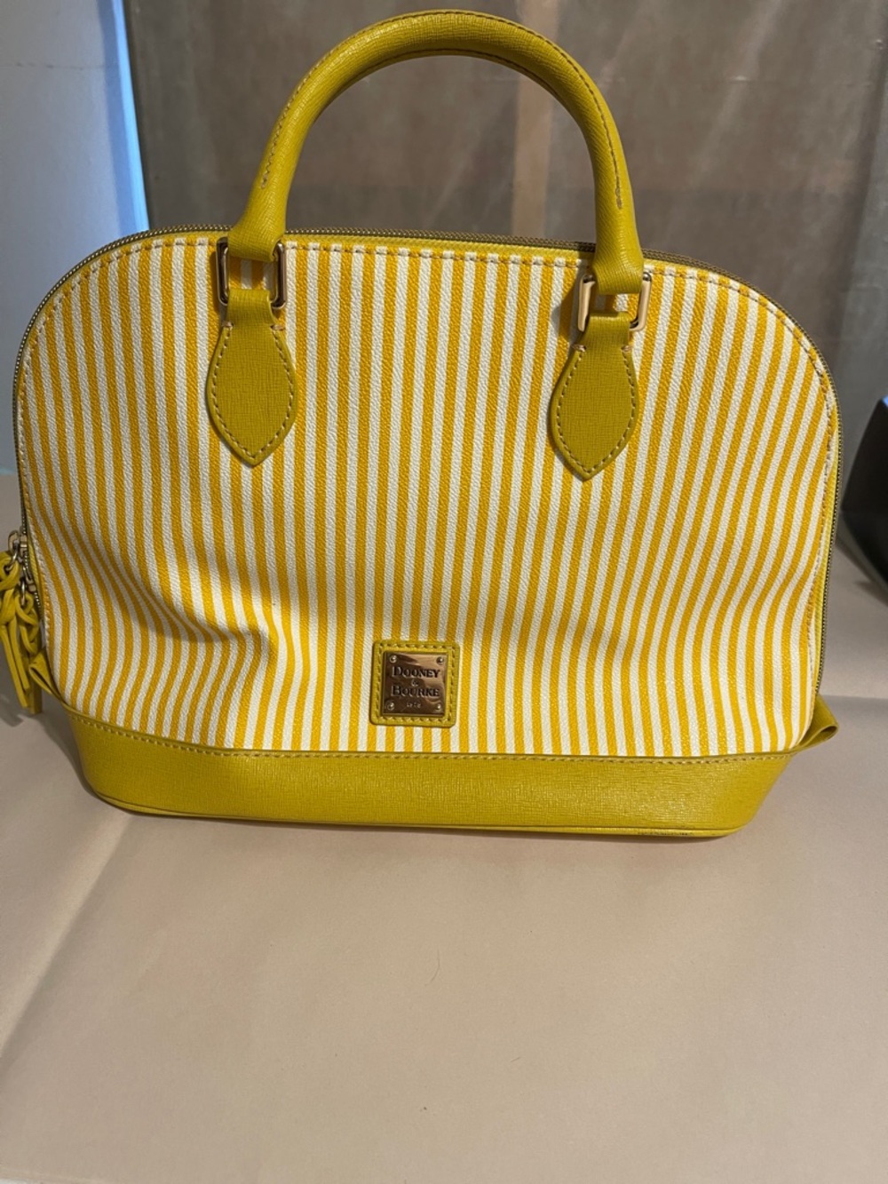 Dooney & Bourke Yellow and White Striped zip-zip Satchel